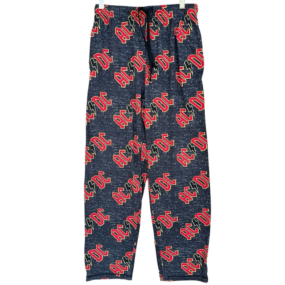 AC/DC Rock Band Pajama Bottoms Medium M Gray All Over Print Lounge Pants Adult